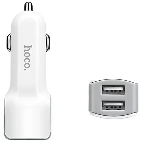 Адаптер автомобильный Hoco Z23 + кабель Lightning зарядный комплект 2 USB 12 W 2.4A белый - фото 2