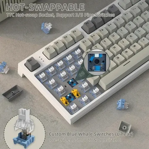 Клавіатура бездротова K86, Retro Grey, Bluetooth 5.0 / 2.4GHz USB / Type-C, механічна ( Attack Shark teh0028302 - фото 5