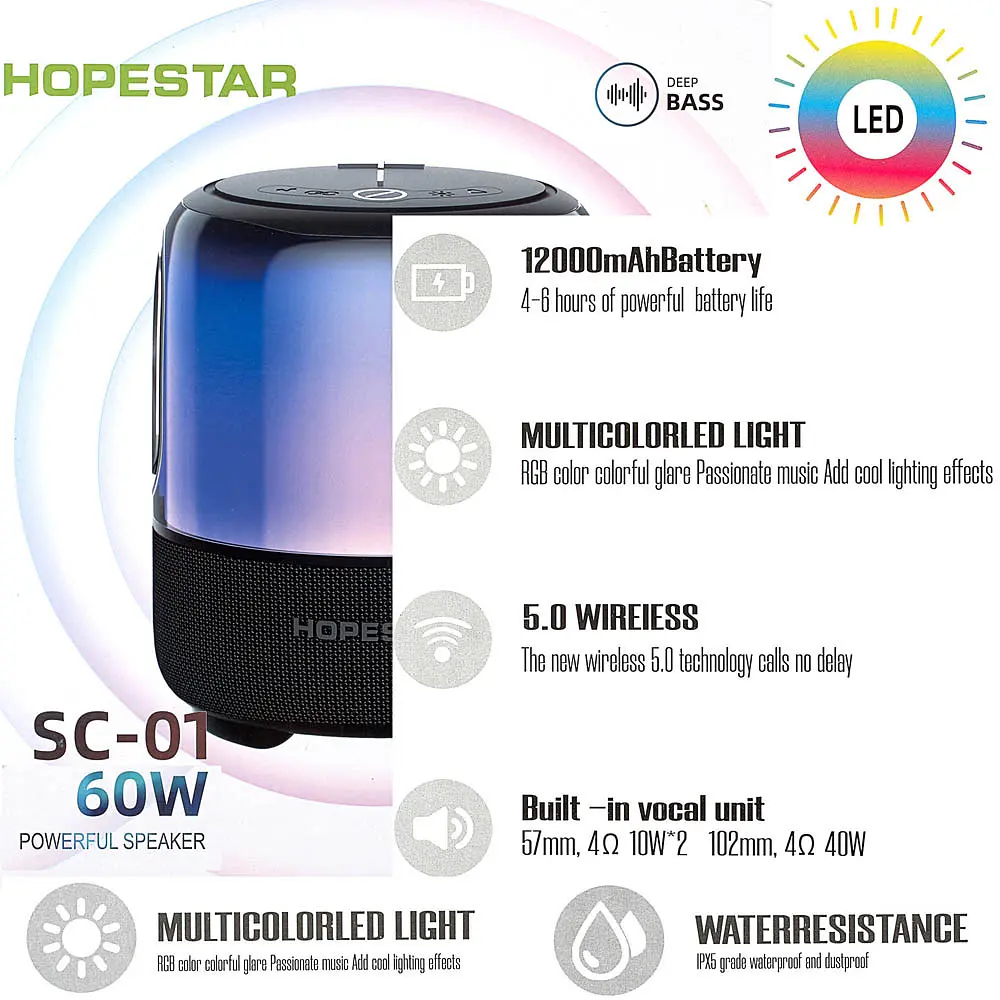 Портативна Bluetooth-колонка Hopestar SC-01 Чорний - фото 3