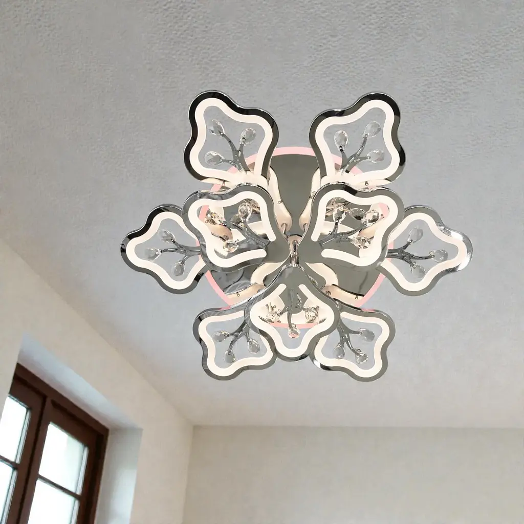 Стельова LED-люстра Diasha 8149/6+3HR 150W, Ø68×14 см, 3 кольори світла, хром - фото 2