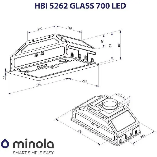 Вытяжка Minola HBI 5262 GR Glass 700 LED встроена - фото 9