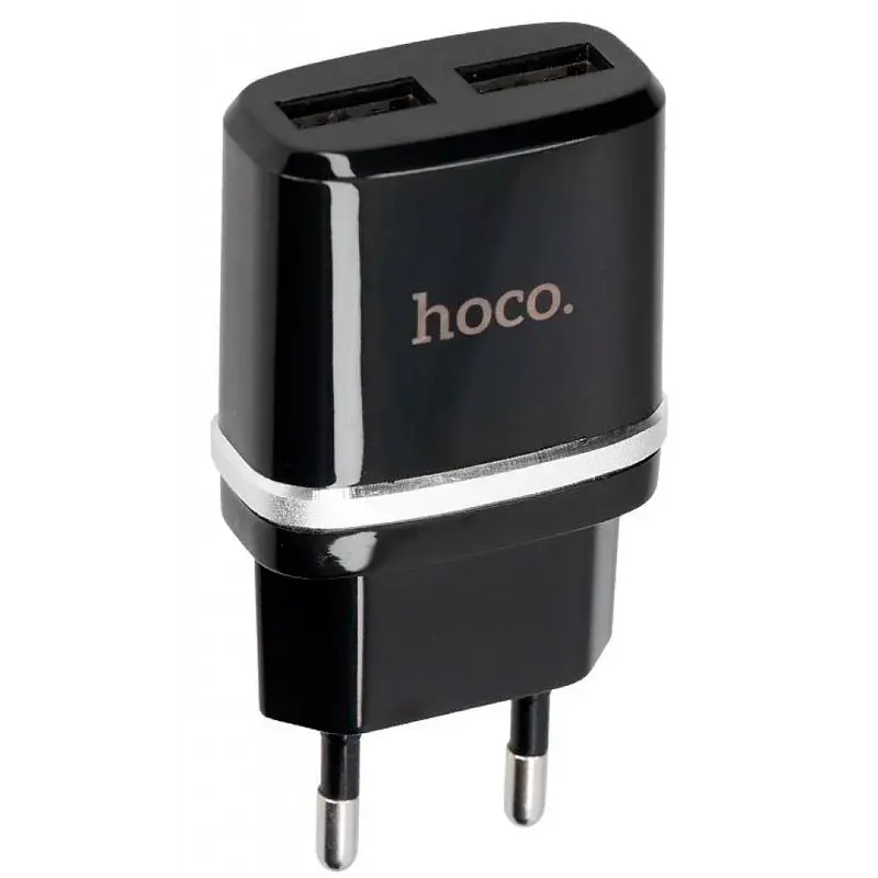 Мережевий зарядний пристрій Hoco C12 2 USB + USB Cable Type-C 2.4 A Black - фото 3