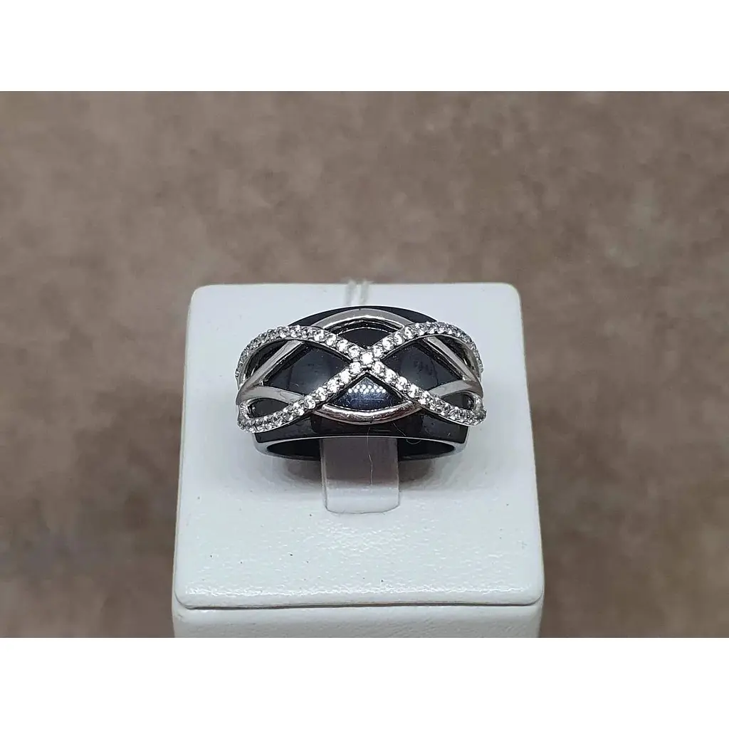 Срібне кільце Aurora з керамікою і фіанітами. С1163Ч 18 - фото 4