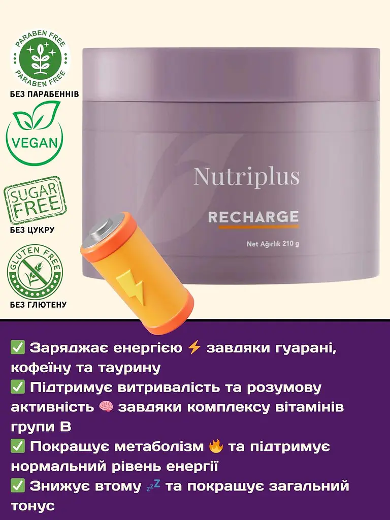 Дієтична добавка для енергії Farmasi "Energy Powder Recharge Nutriplus" 210 г - фото 3