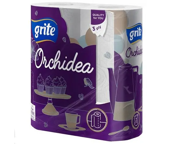 Grite Orchidea, 2 рул., Паперові рушники Гріте Орхідея, 3-шарові, 11 м, 77 листів, 220х140 мм - фото 2