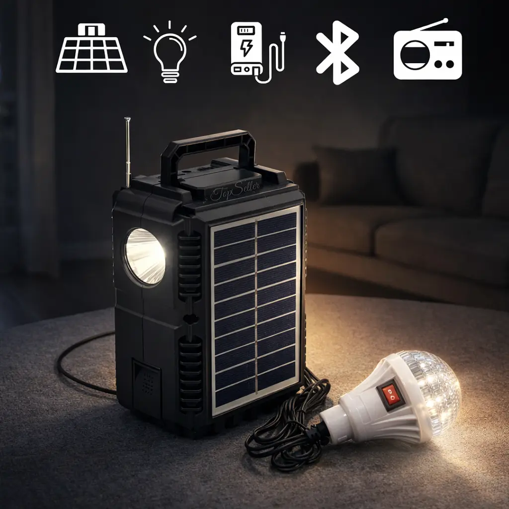 Портативна сонячна система 5-в-1 (ліхтар + радіо + Bluetooth + Power Bank + сонячна панель) - фото 9
