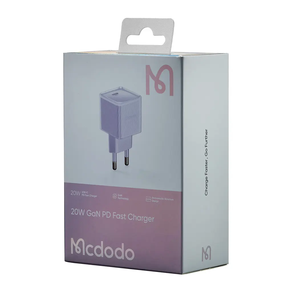 Сетевое зарядное устройство для McDodo 20W Dichromatic GaN PD Fast Charger ( EU Plug ) CH-3773 Фиолетовый - фото 2