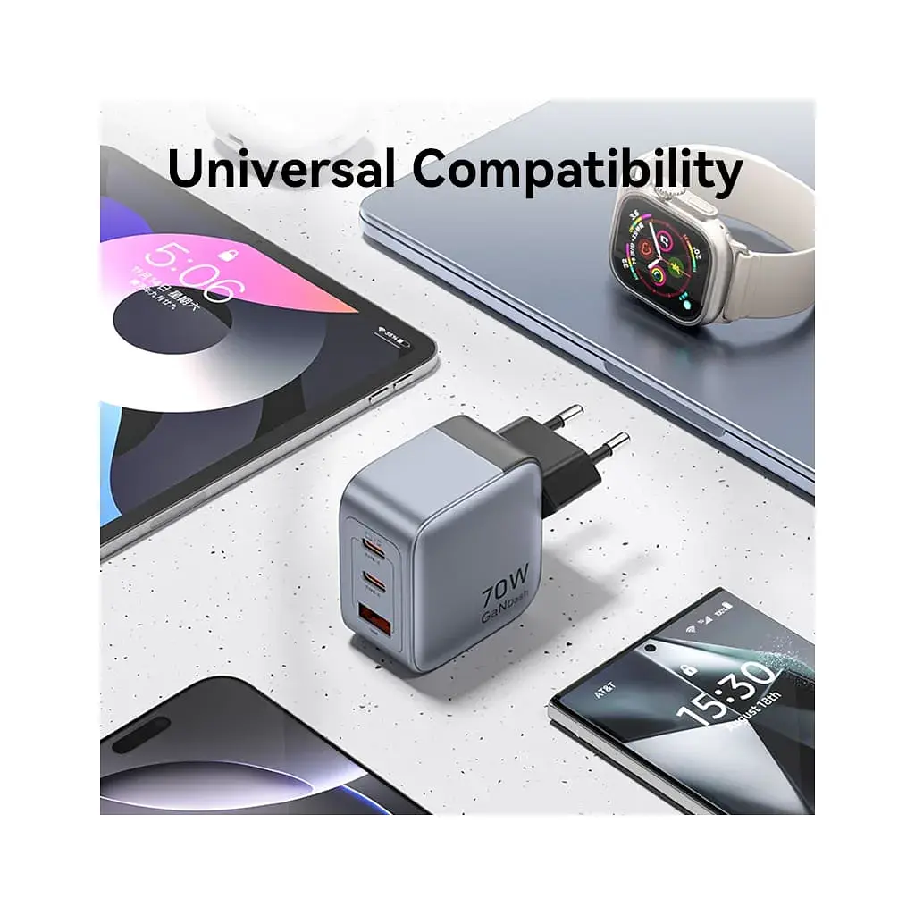 Зарядний пристрій Vention 2xUSB-C PD70W + 1xUSB QC3.0 22.5W GaN gray (FEXH0-EU) - фото 11