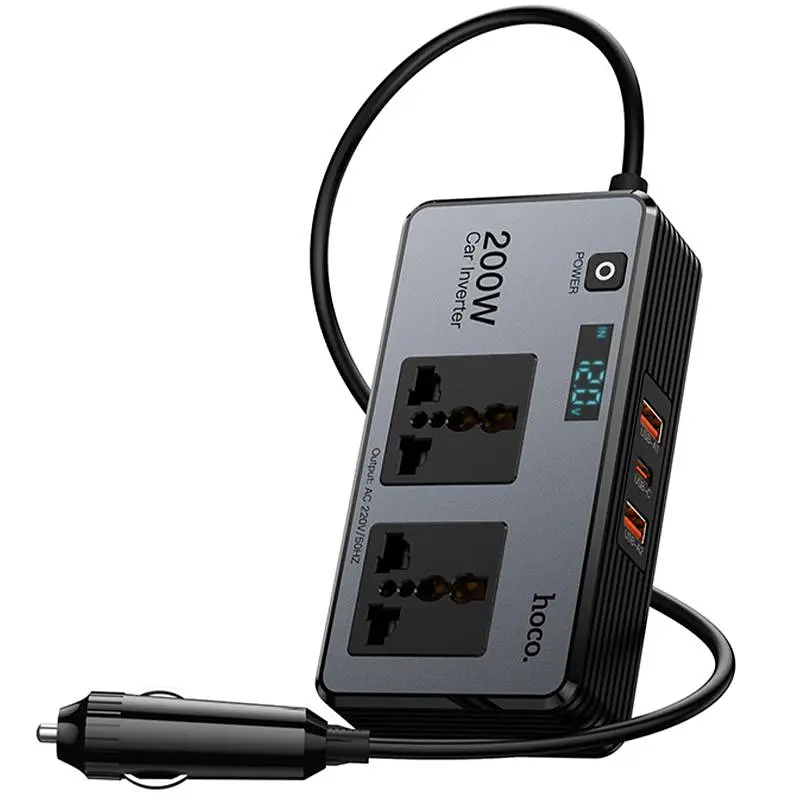 АЗУ инвертор Hoco Z66 New PD66W+QC3.0 (2USB-A/1C/2xSocket) (0.5m) Black - фото 5