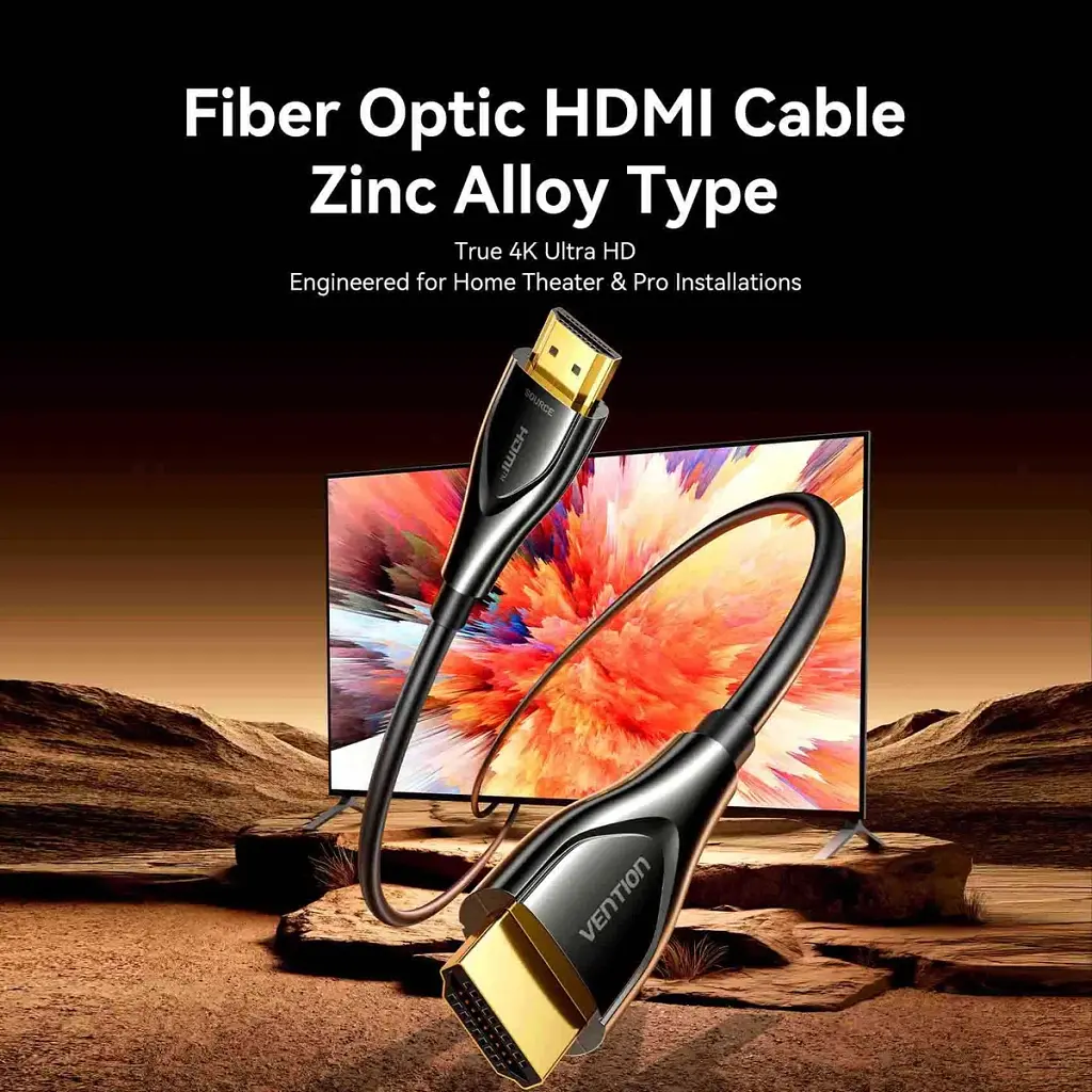 Кабель мультимедійний HDMI M to HDMI M 10.0m 4K60Hz fiber optic zinc alloy black Vention (ALSBL) - фото 3