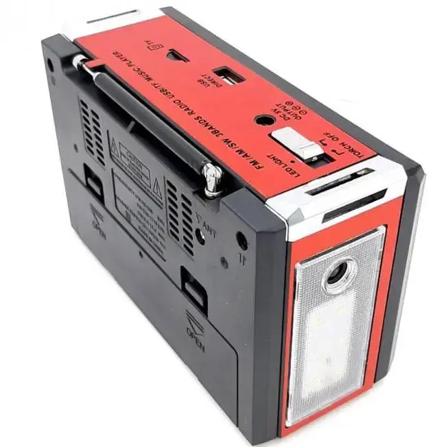 Радіоприймач акумулятор/220/батарейки Golon RX-381/2 USB+SD з ліхтариком LED Червоний (1756375736) - фото 6
