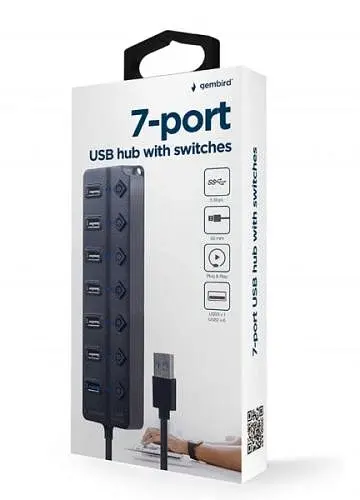Хаб USB Gembird UHB-U3P1U2P6P-01, Grey, USB 3.1 - 1xUSB 3.1 / 6xUSB 2.0, кабель 50 см - фото 3