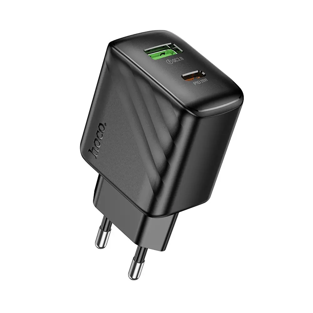 Блок живлення Hoco CS25a 25W зарядний пристрій адаптер 2 порти USB-C + USB-A чорний - фото 4