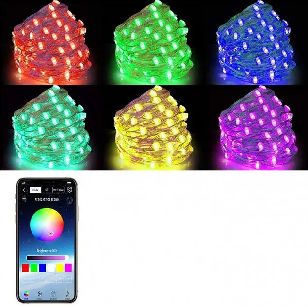 Світлодіодна стрічка RGB Led гірлянда Bluetooth керування з телефону на мідному дроті Крапля роси UKC 10 метрів - фото 8
