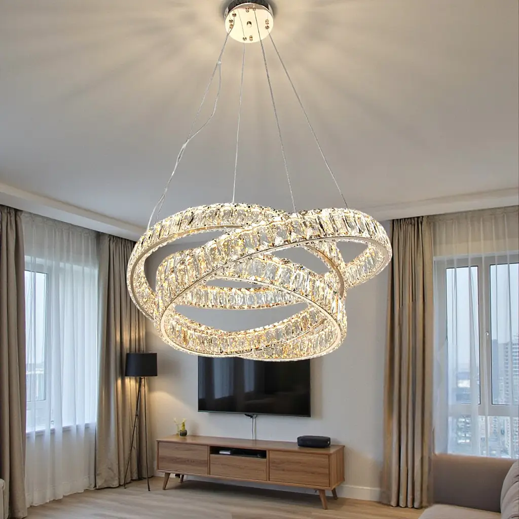 Люстра підвісна LED Diasha D8875/600G, золото, кришталеві кільця, Ø60 см, 92 W, пульт - фото 2