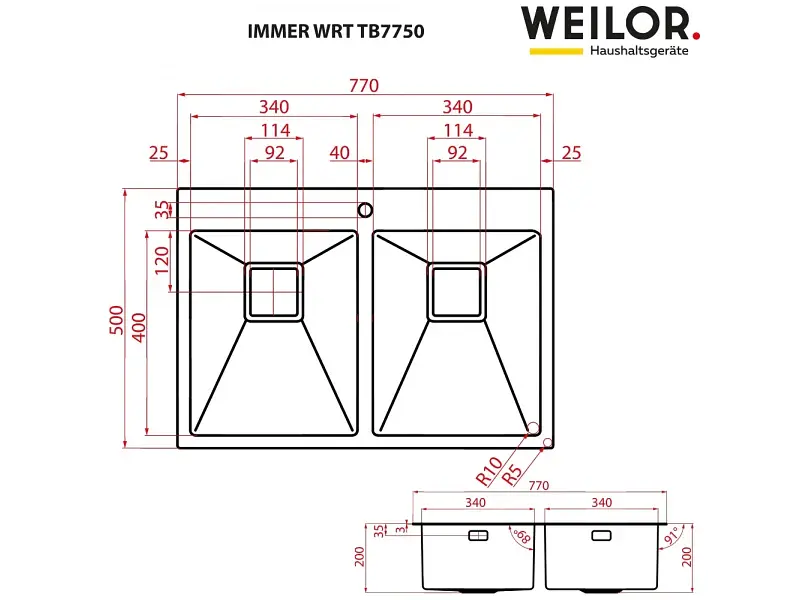 Кухонна мийка Weilor Immer WRT TB7750 - фото 6