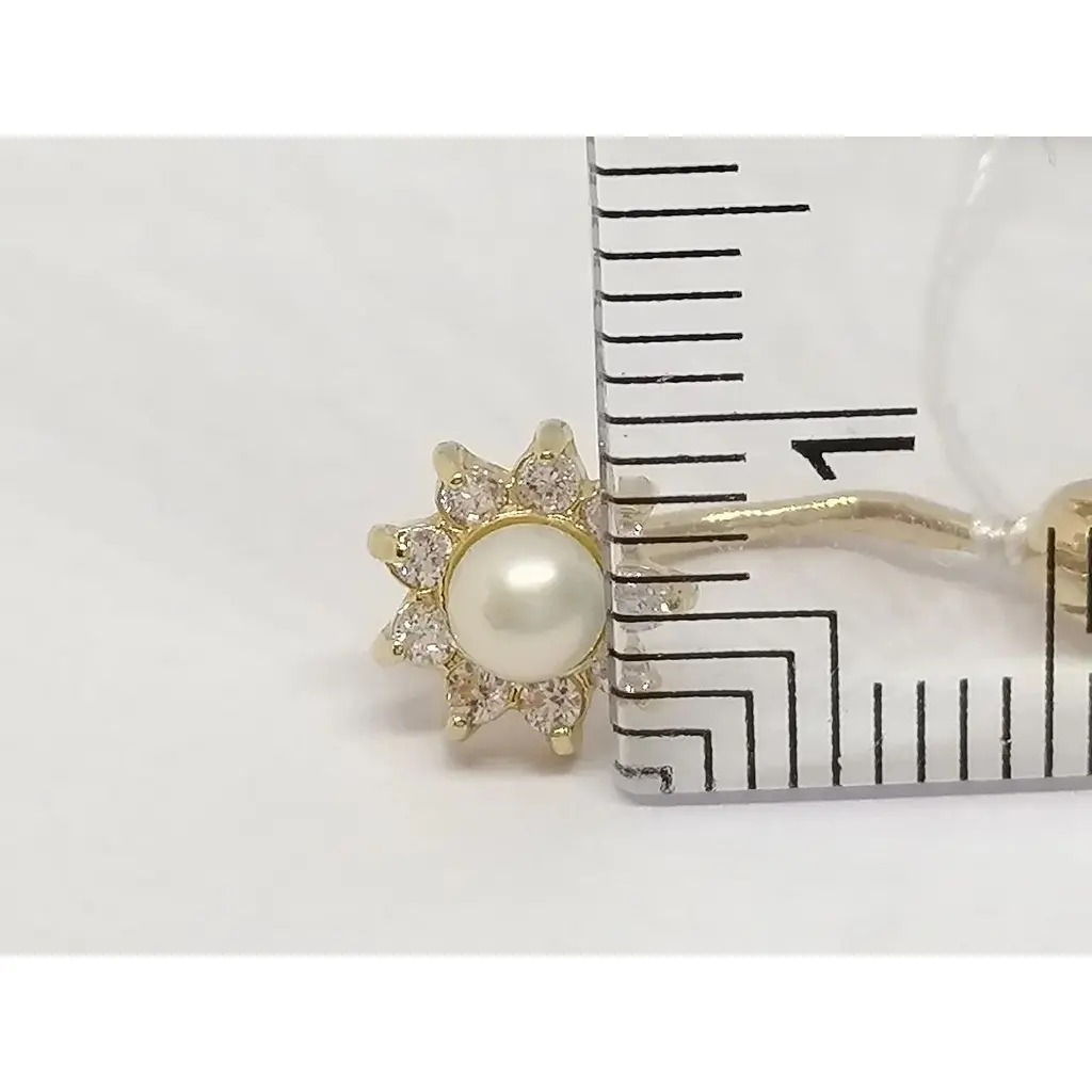 Золотая серьга-пирсинг Империя золота с жемчугом и фианитами. ПС044И - фото 3