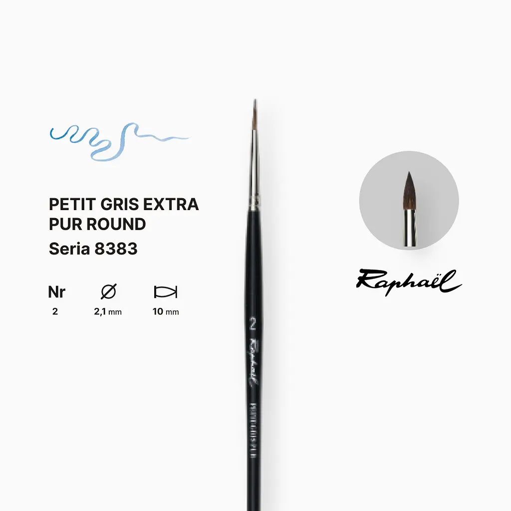 Пензель білка кругла Raphael Petit Gris Extra Pur, №2, професійний, коротка ручка - фото 2