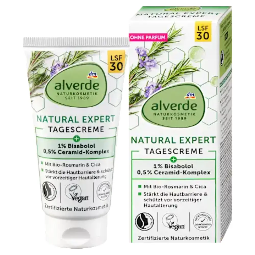 Денний крем для обличчя Alverde Naturkosmetik Natural Expert 1% бісаболол та 0,3% керамідний комплекс 50 мл