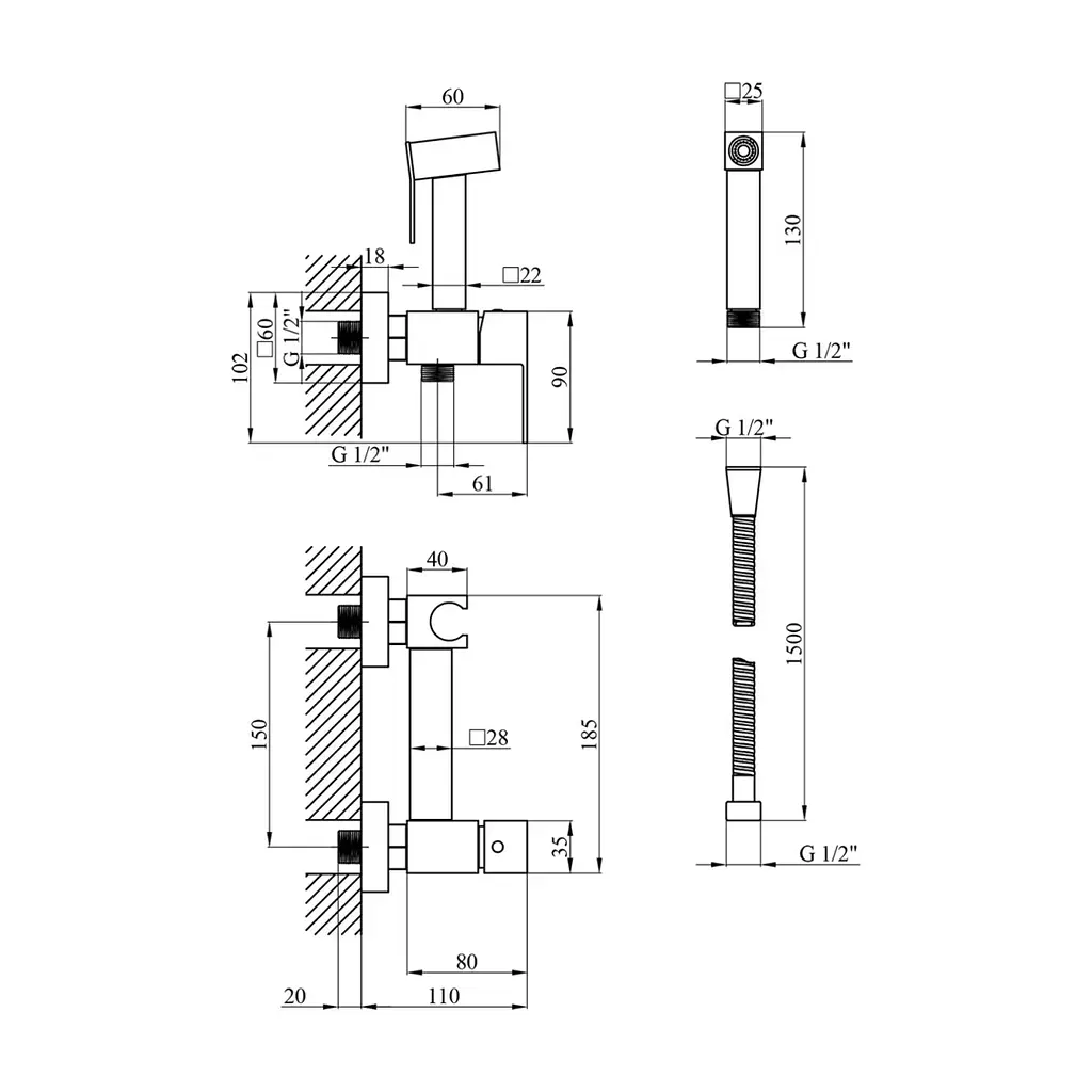 Душовий гарнітур Kroner Edelstahl Kubus-SCH082 + змішувач Edelstahl Kubus-SCH010-3 + змішувач Edelstahl Kubus-SCH052 (CVS30180) - фото 2