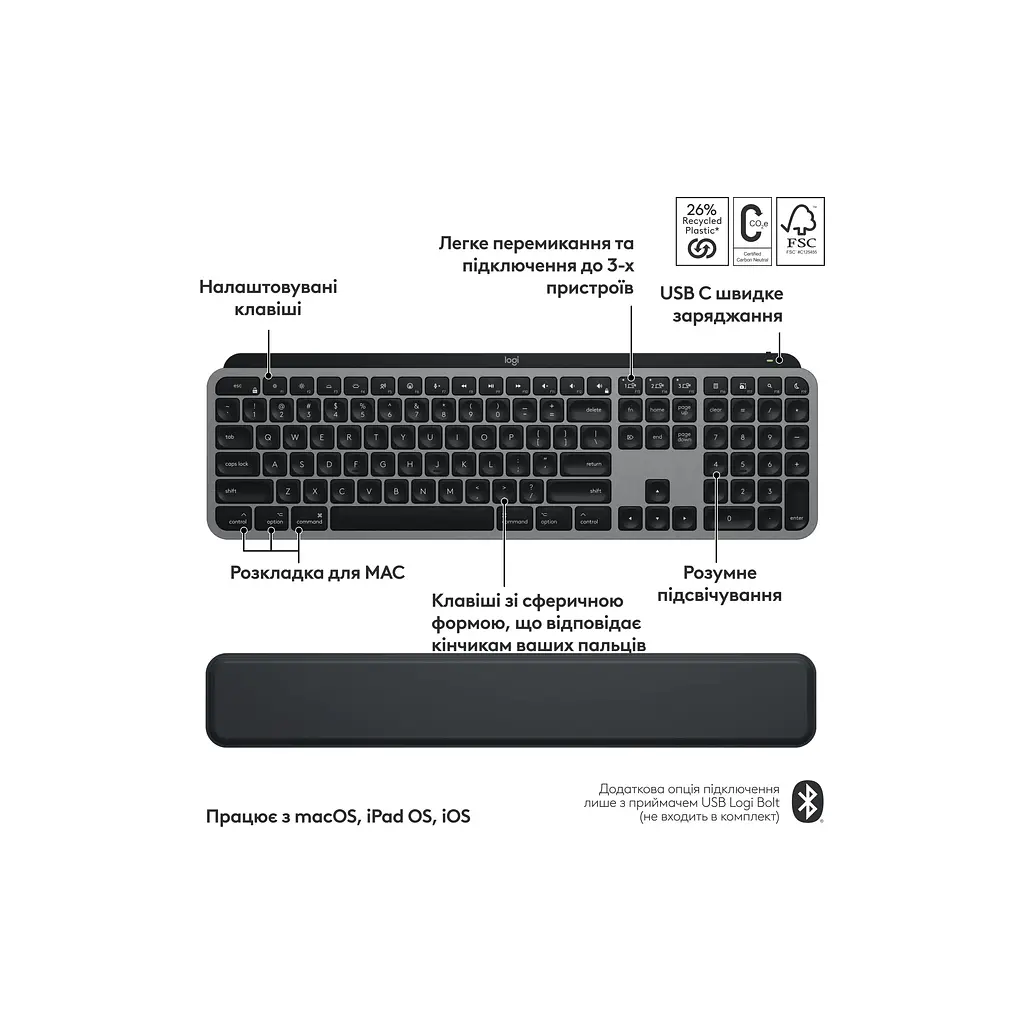 Комплект Logitech MX Keys S Combo для MAC Bluetooth/Wireles UA Space Grey (920-012845) - фото 4
