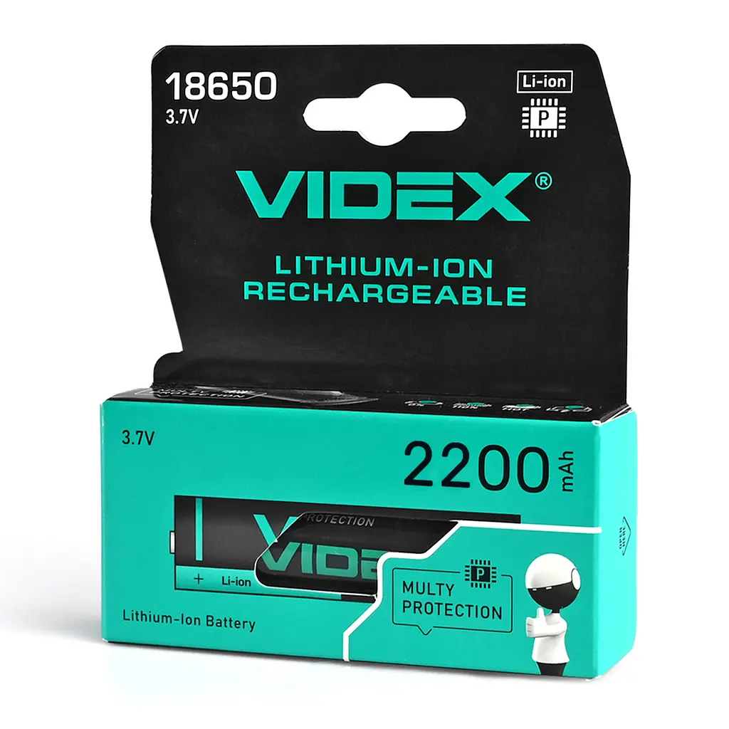 Акумулятор Videx літій-іонний 18650-P (захист) 2200mAh color box/1шт VIDEX (23582-000)