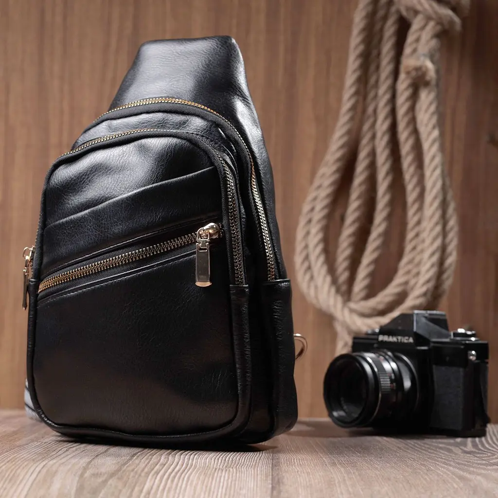 Цікава жіноча сумка з однією лямкою через плече з екошкіри Vintage 22759 чорна - фото 9