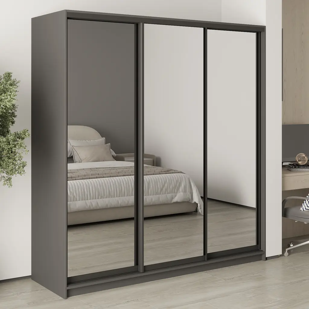 Шкаф-купе трехдверный MebelStar Стандарт BG 3 Зеркала 200x45x210 см Антрацит (MBS-8450) - фото 1
