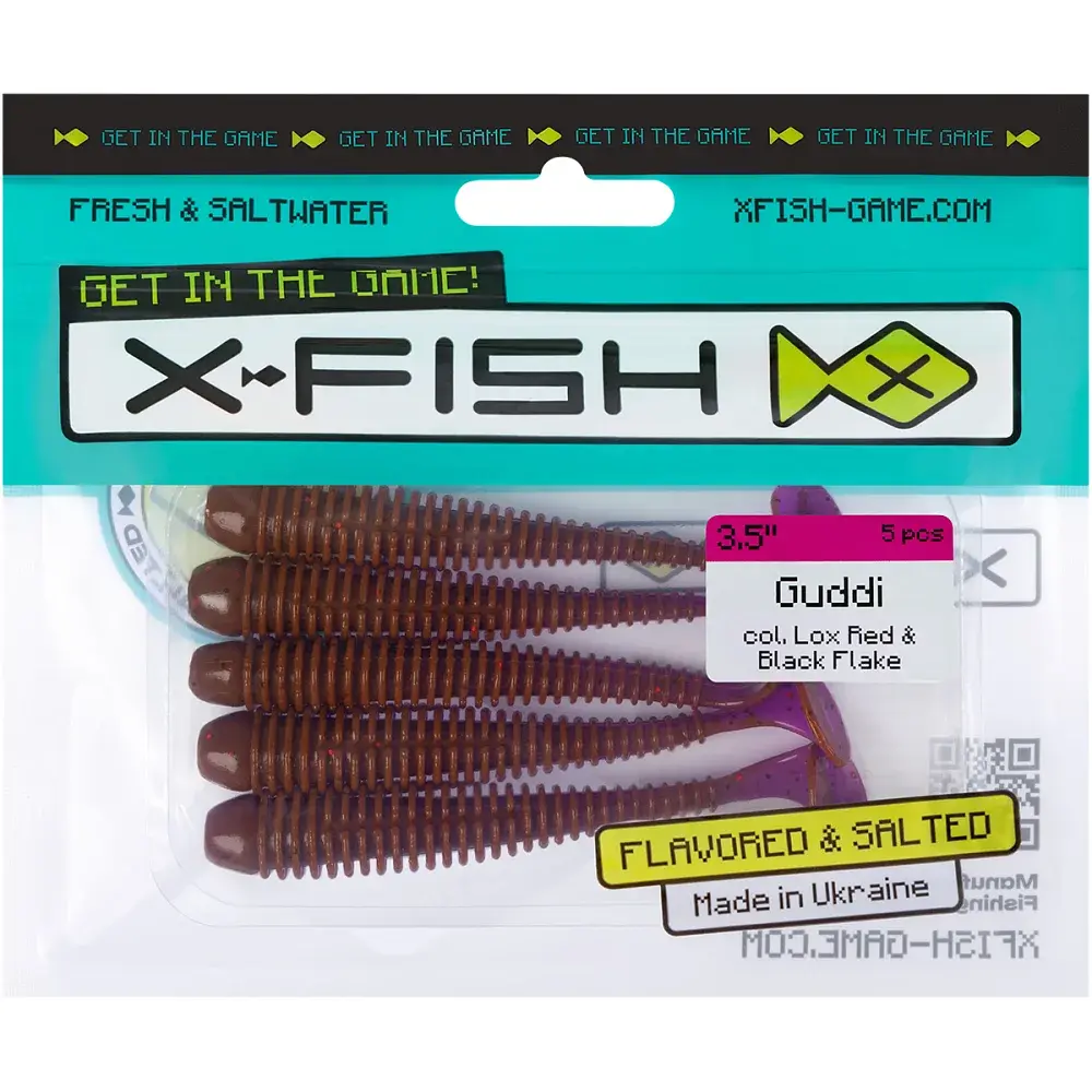 Силікон X-Fish Guddi 3.5" Lox Red & Black Flake (5шт/уп) - фото 2
