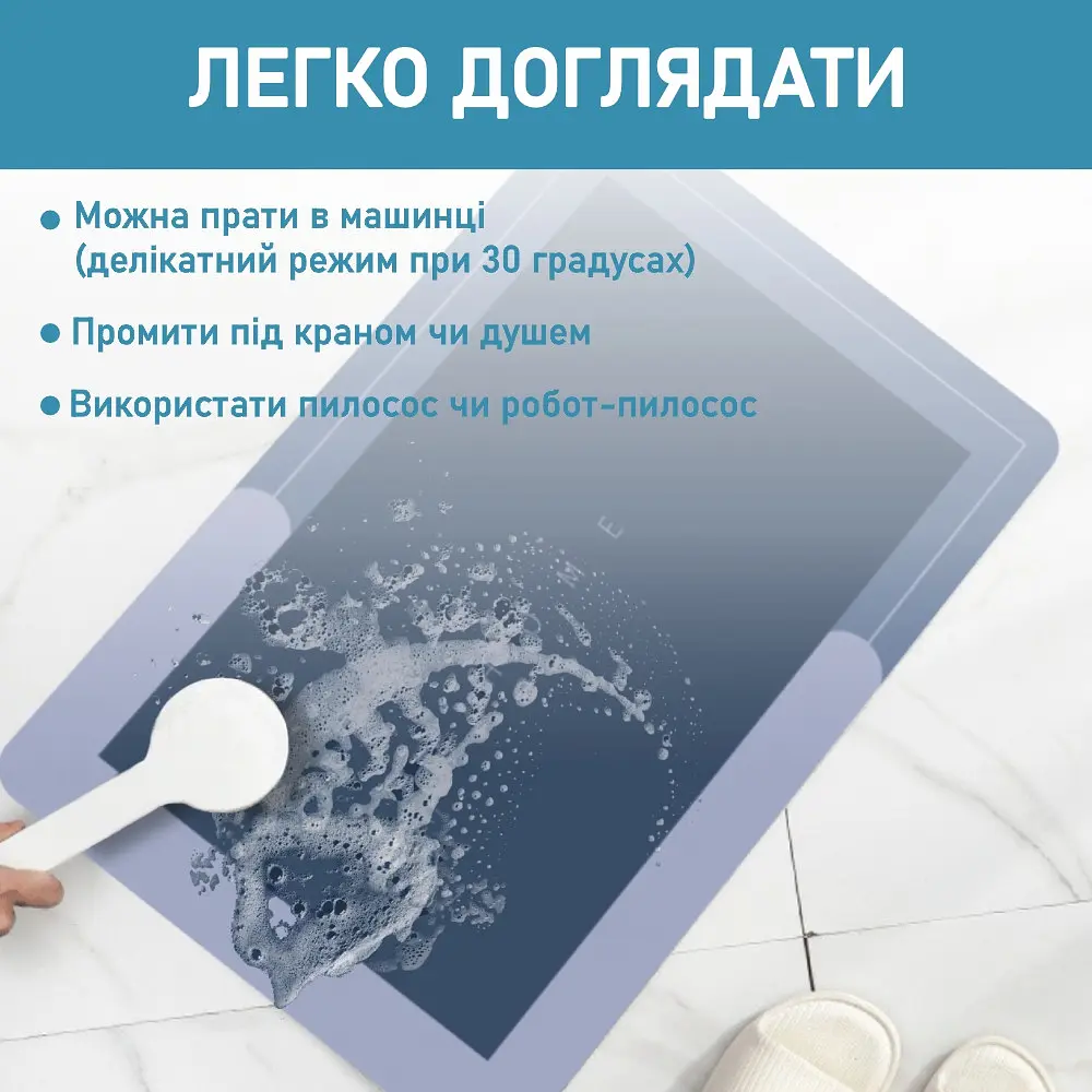 Диатомитовый коврик Aquarius Home для ванной и кухни Суперпоглощающий 50х120 см Голубой - фото 8
