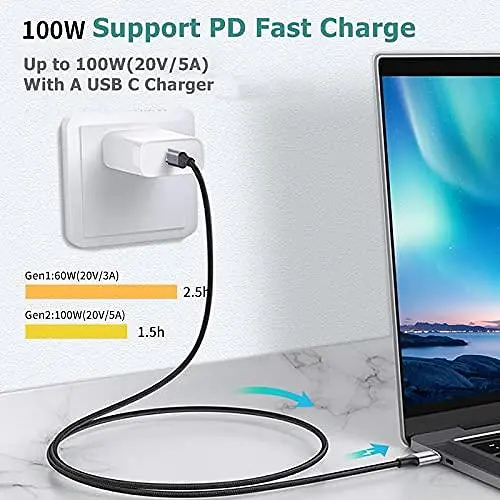 Кабель USB-C - USB-C 3.1 Gen2 10Gbps Передача даних, 100W 20V/5A 3.3ft USB Type C PD Швидкий зарядний кабель 4K Відеовихід - фото 5