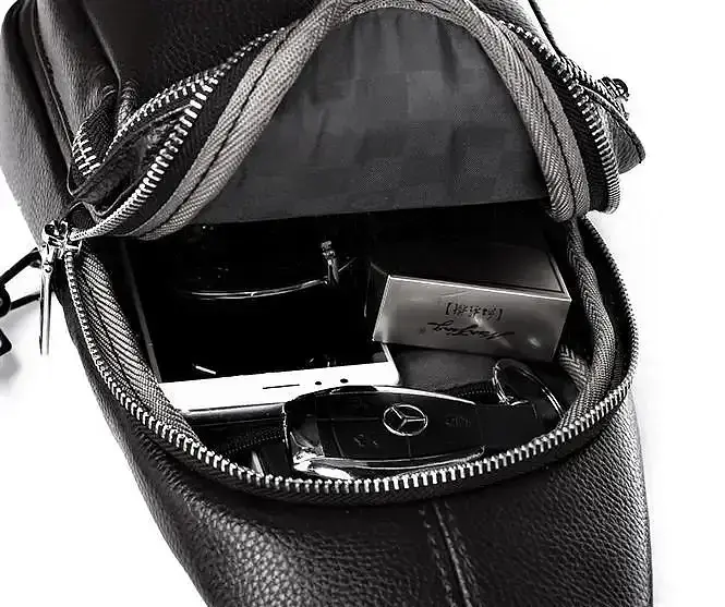 Чоловічий нагрудний шкіряний слінг 18х32х7 через плече TIDING BAG-MK 83423 чорний 18 см - фото 4
