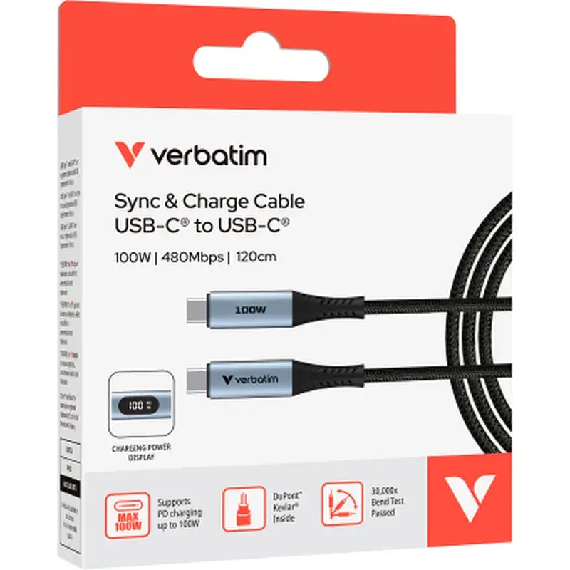 Дата кабель USB-C to USB-C 1.2m with display 100W black Verbatim (31848) - фото 3