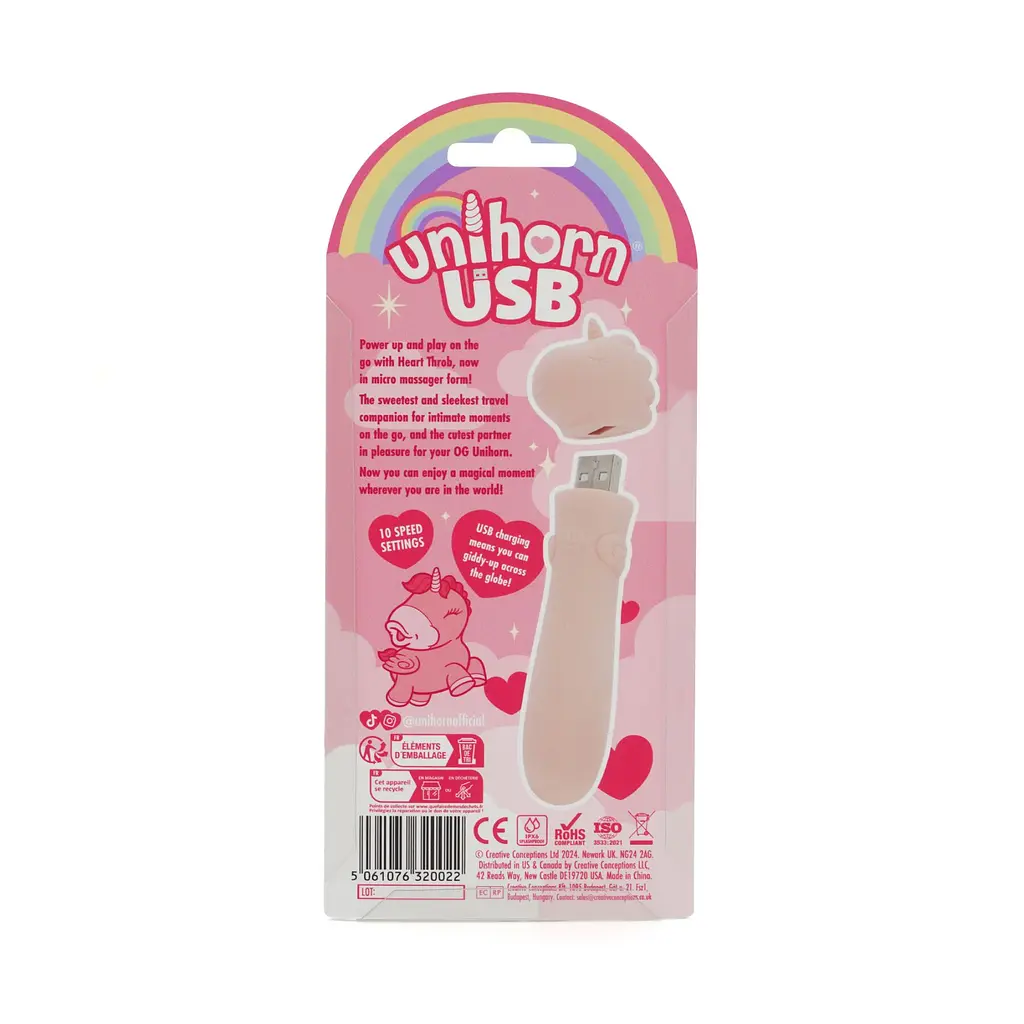 Вібратор-єдиноріжка Unihorn USB Bullet - Heart Throb, віброкуля, USB-зарядка, 10 режимів - фото 5