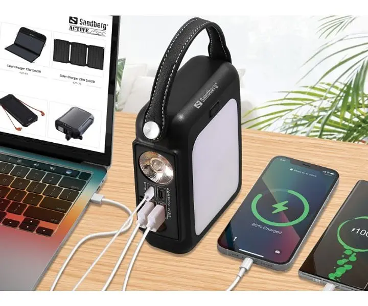Акумулятор портативний Sandberg 20000 mAh 20 W динамозаряджання режим ДБЖ прожектор ліхтарик - фото 6
