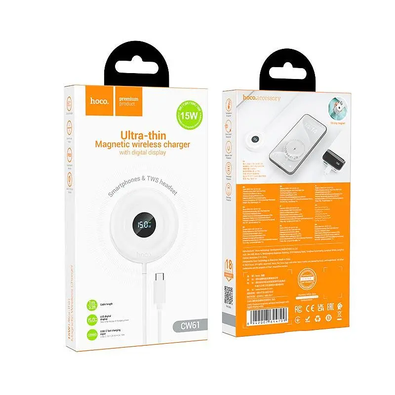 Зарядка Qi Hoco Phantom magnetic wireless fast charger with digital display CW61 |15W| - фото 2