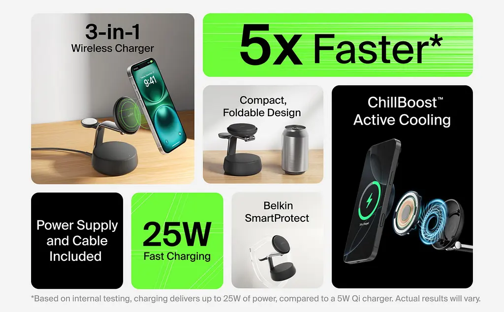 Бездротовий зарядний пристрій 25 Вт Belkin UltraCharge Pro Sand - фото 6