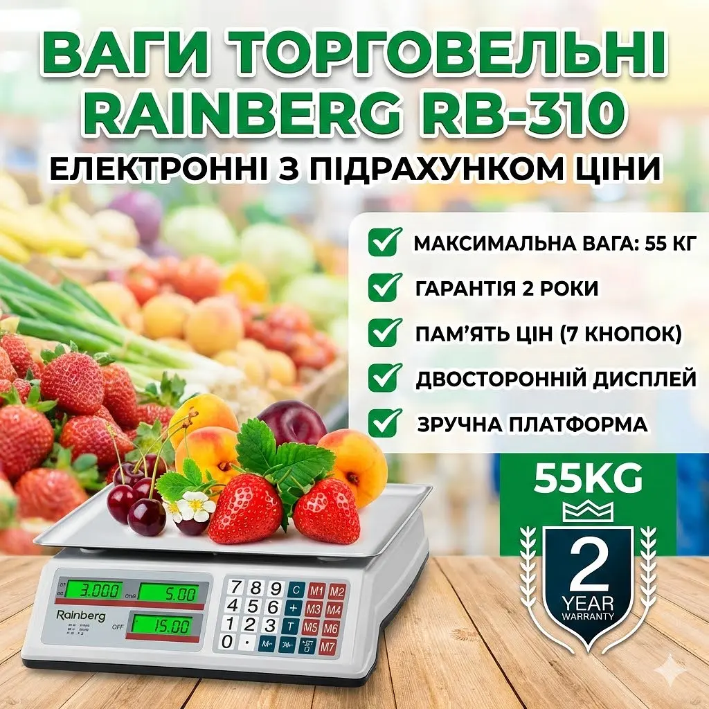 Ваги торговельні електронні Rainberg RB-310 до 55 кг із лічильником ціни - фото 2