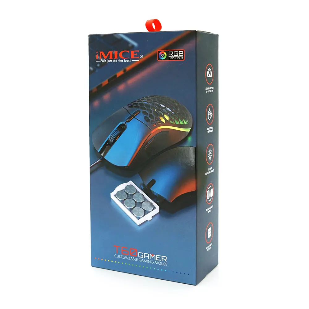 Миша провідна iMICE T60, 7 кнопок, 1200/2400/4800/7200 DPI, Led Lighting, 1,8м, Windows XP/Vista/Win7/8/10 Mac OS X, Black, COLOR BOX, Q50 - фото 2
