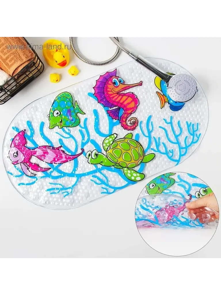 Дитячий антиковзаючий килимок на присосках 65х38 у ванну резиновий противоскользящий коврик гумовий для дорослих дітей силіконовий морський коник - фото 9