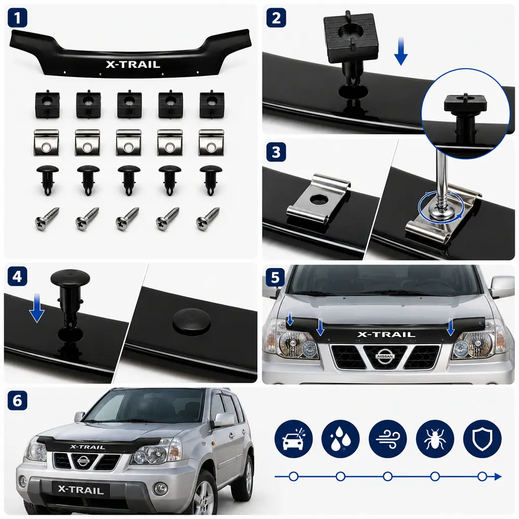 Дефлектор капота мухобойка Nissan X-Trail (T30) 2001-2006 Євро Кріплення Vip Tuning (NS14) - фото 2