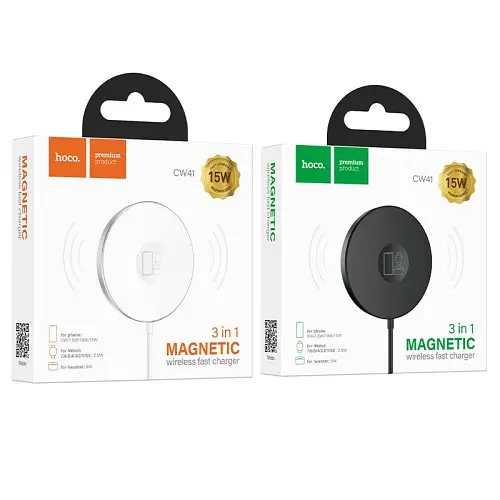 Бездротовий ЗП Magsafe HOCO CW41 Delight 3-in-1 magnetic wireless fast charger 15W чорний - фото 4