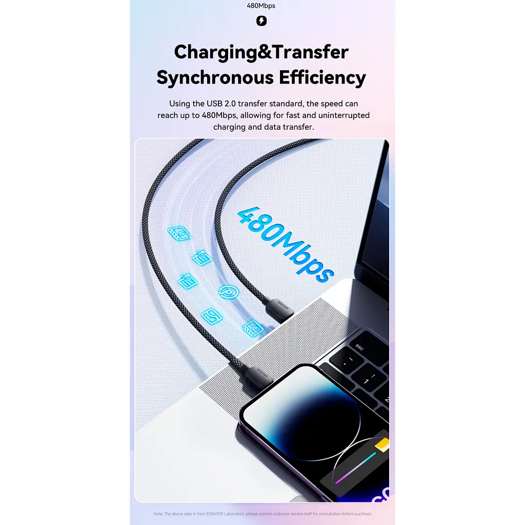 Дата кабель USB-C to Lightning 2.0m 20W white Essager (EXCTL-WLA02-P) - фото 6