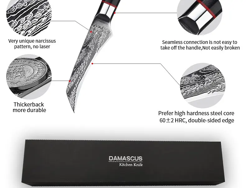 Ніж для чищення овочів Damascus DK-EK 2008 VG-10 9 см Дамаська сталь 67 шарів - фото 3