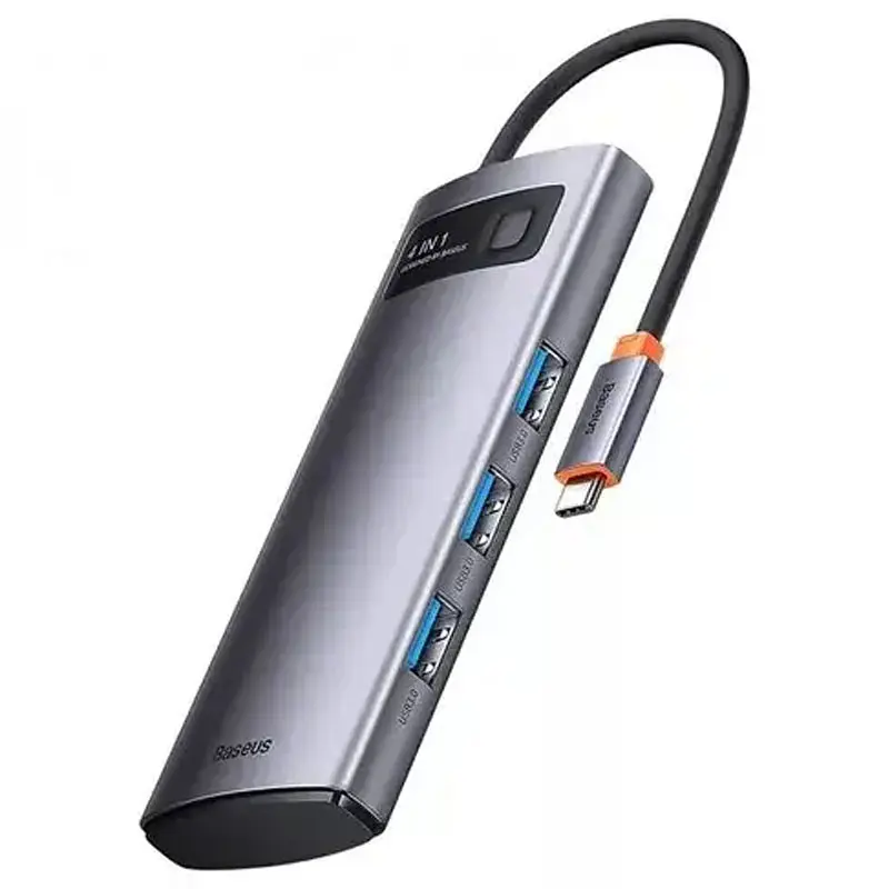 Перехідник HUB Baseus Metal Gleam Series 4-in-1 4xUSB3.0 (WKWG070013) Gray - фото 2
