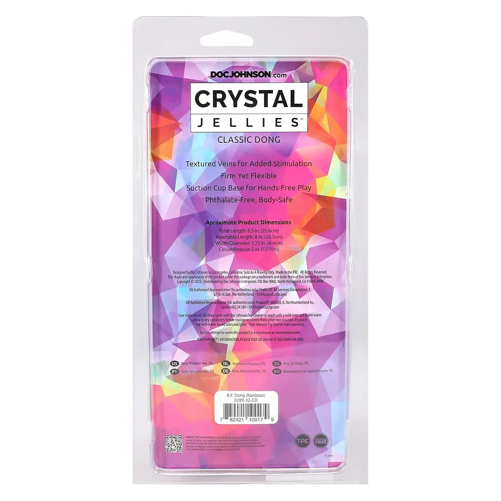 Ділдо Doc Johnson Crystal Jellies 8.5 Inch Classic Dong Rainbow, 21.6 см - фото 6