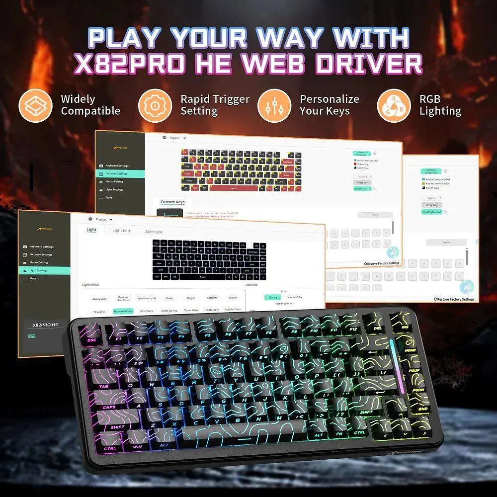 Клавіатура Attack Shark X82 Pro RGB HE магнітні перемикачі бездротова чорна Contour Line (AS-6972792470696-BCL) [166726] - фото 7