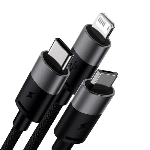 USB Baseus StarSpeed 1-for-3 Fast Charging Data Cable USB M+L+C 3.5A 1.2m чорний CAXS000001 - фото 3