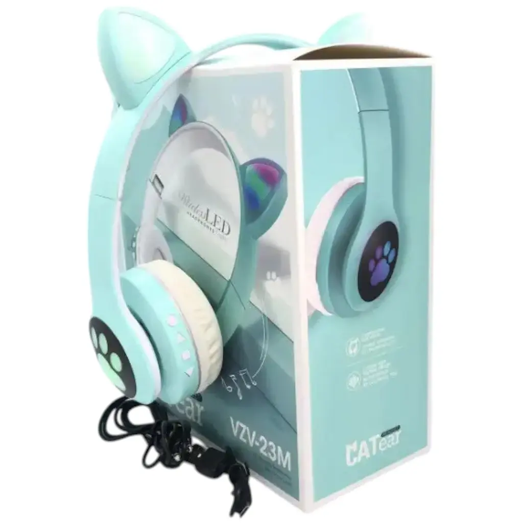 Беспроводные детские наушники Cat Ear VZV-23M Bluetooth с кошачьими ушками зеленые - фото 2