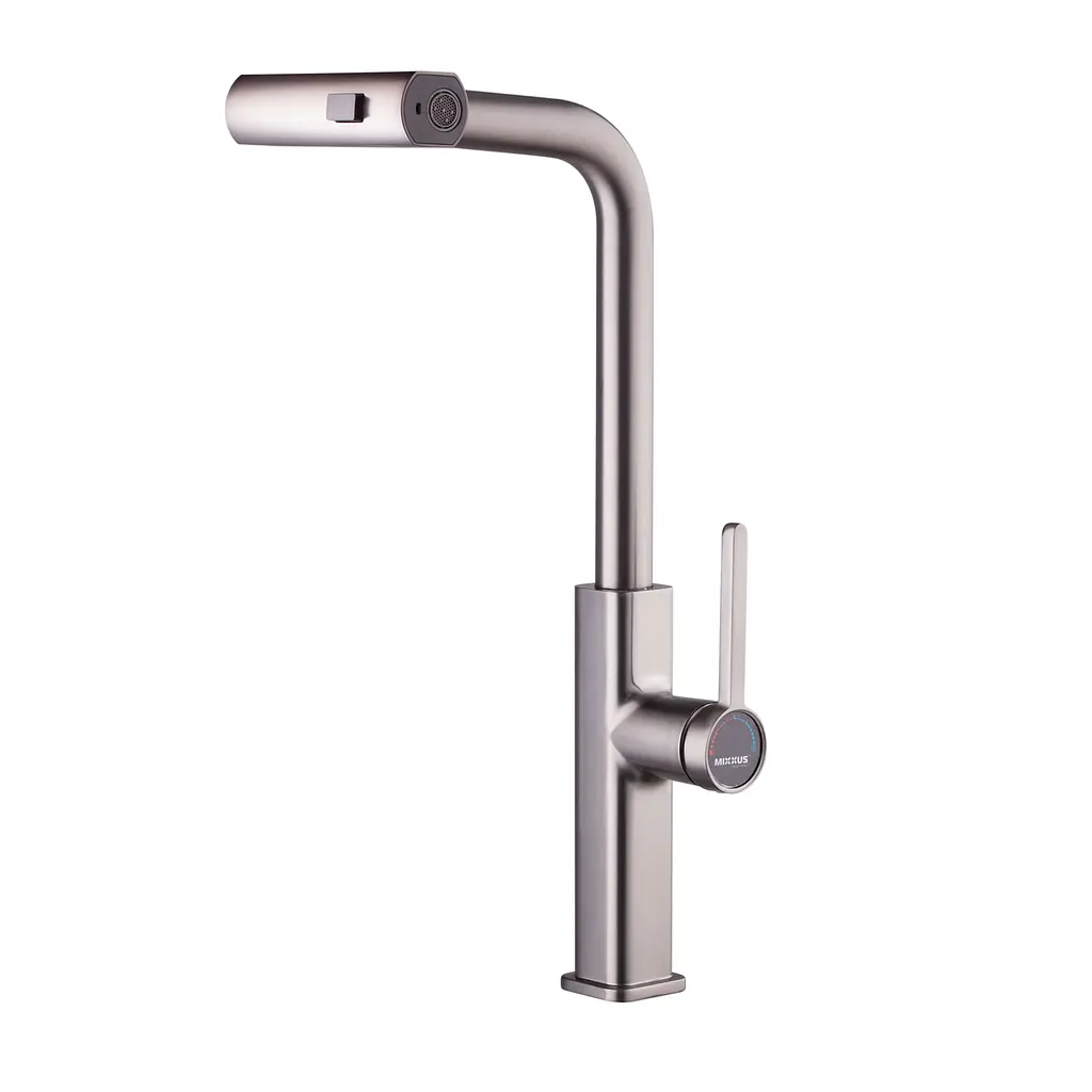 Смеситель для кухни с выдвижным изливом Mixxus Premium Hammer 014 graphite MI6955 Графит - фото 5